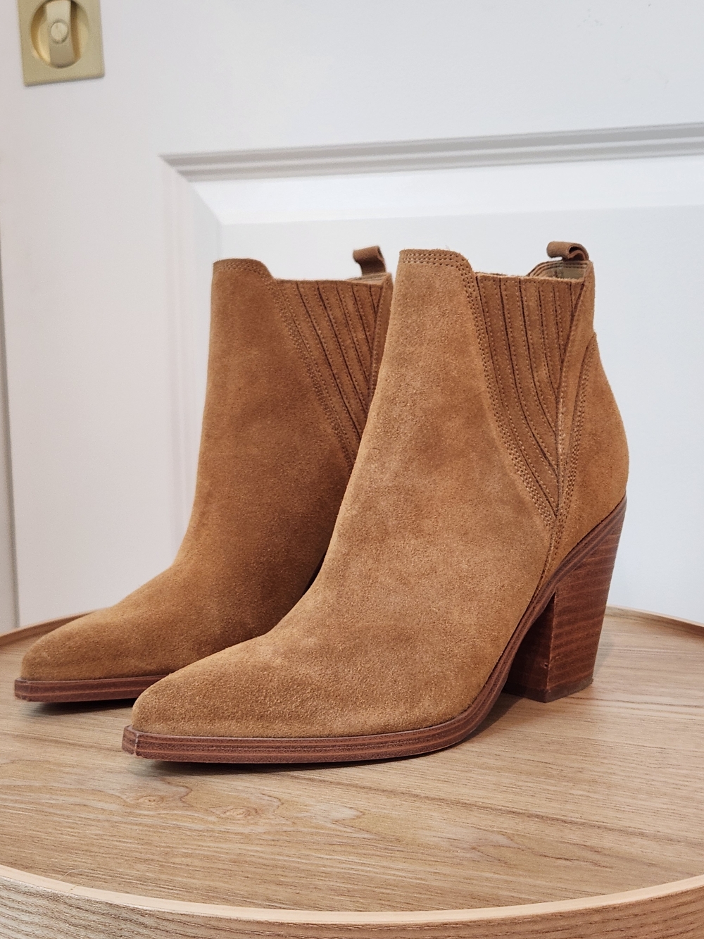 Marc Fisher Suede Ankle Booties in Camel Brown - Picture 3 of 6